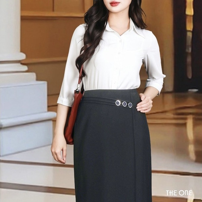 The One Fashion ADV2611LTR เสื้อเชิ้ตแขนยาวผ้าไหมสีขาวคอปกเยอรมันขนาดใหญ่และแขนกลม