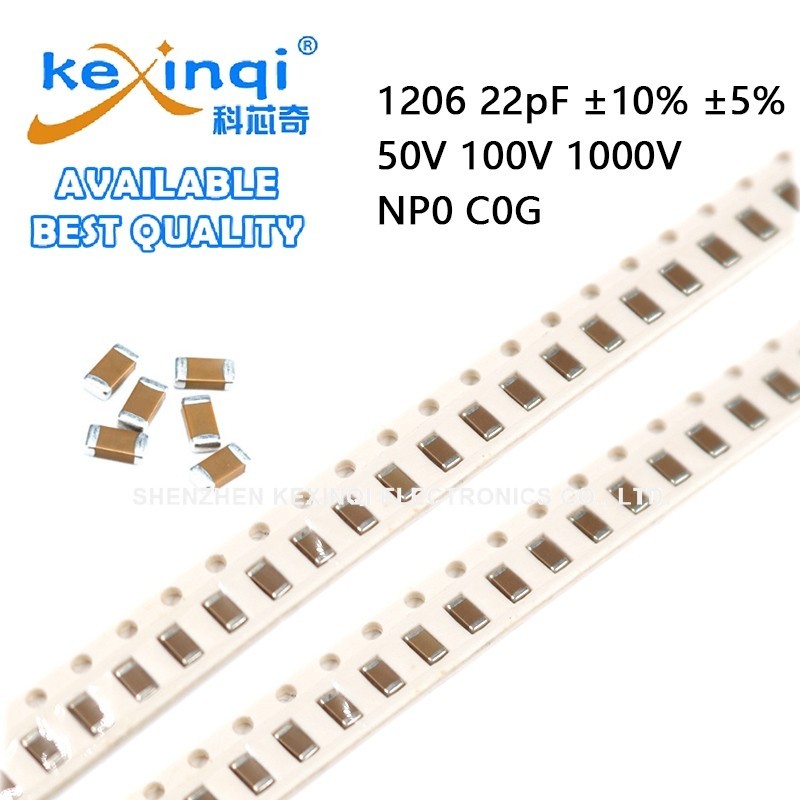 (10 ชิ้น) 1206 22pF Capacitor ±10% ±5% 50V 100V 1000V NP0 C0G SMD ชิป Multilayer ตัวเก็บประจุเซรามิก