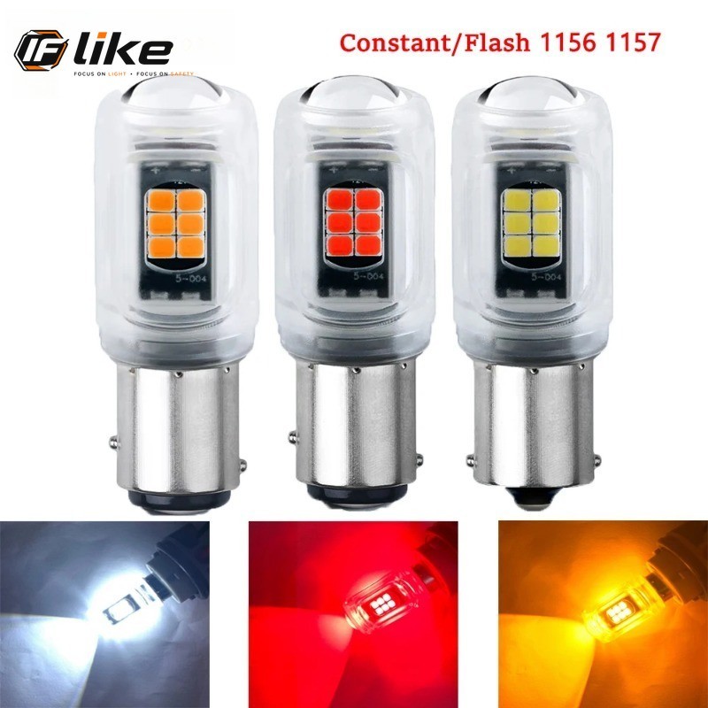 2PC 1156 BA15S P21W 1157 BAY15D P21/5W หลอดไฟ LED คงที่/Strobe กระพริบสัญญาณโคมไฟ Canbus ย้อนกลับเบรค 12V DRL