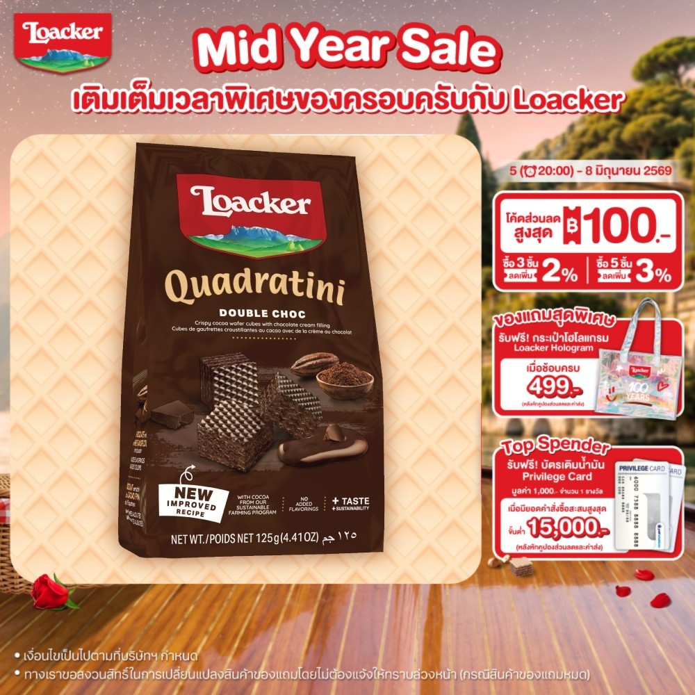 ล็อคเกอร์ ควอดราตินี  ดับเบิ้ล ช็อก 125 กรัม / Loacker Quadratini Double Choc 125 g