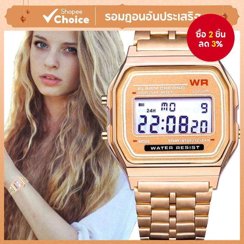 นาฬิกาดิจิตอล LED อินเทรนด์ - WR F91W สายเหล็ก A159 สไตล์ฮาราจูกุอเนกประสงค์แฟชั่น