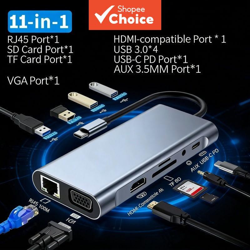 อะแดปเตอร์สถานีเชื่อมต่อแบบ 11-in-1 HDMI 4K VGA USB 3.0 SD TF สําหรับ MacBook Pro Air