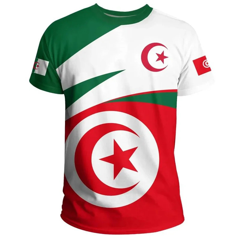 Algeria Flag Emblem 3D Graphic T เสื้อสําหรับชายเสื้อผ้า Algerian Football Club Jersey ฟุตบอลยืด Gym