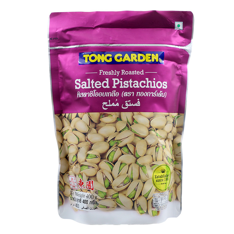 ทองการ์เด้นพิสตาชิโออบเกลือ 400กรัม Tonggarden Salted Pistachios 400g. [หมายเลขบาร์โค้ด 8850291100598 ]