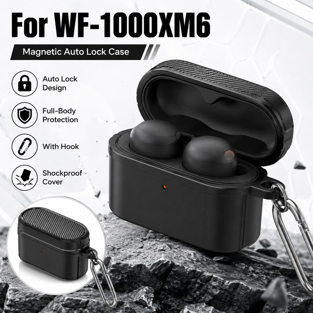 สําหรับ SONY WF-1000XM6 แม่เหล็กล็อคอัตโนมัติกรณีหูฟังสําหรับ wf 1000 xm6 Fundas พร้อมตะขอ