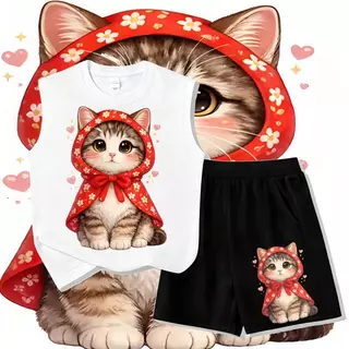 [COD]（ชุดเสื้อกั๊กและกางเกงสั้นเด็ก）เสื้อกล้ามครบรอบCAT style 2 ชิ้น แฟชั่น เซ็ตชุดเด็ก เสื้อ+กางเกง ชุดสองชิ้น+New เสื้