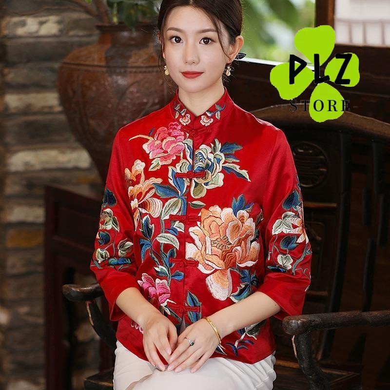 中国风 上衣 女 服 中式 tops เสื้อผ้าปีใหม่ Hanfu Top เสื้อ Qiapo Top ผู้หญิง Plus ขนาดเสื้อ Hanfu TOP สไตล์ใหม่ฤดูใบไม้ร่วงปรับปรุง Cheongsam