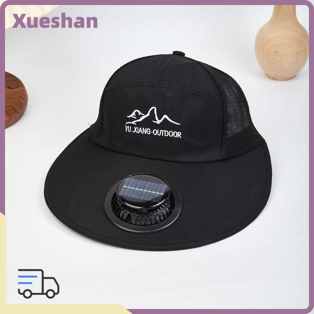หมวกพัดลม XUEXII สำหรับภายนอก พัดลมในตัว หมวกเบสบอลชาร์จ USB แห้งไว ป้องกันแสงแดดและระบายอากาศได้ดี