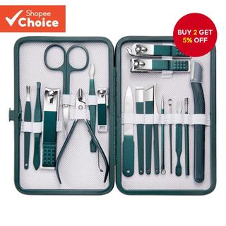 18Pcs Stainless Steel Nail Cutter Clipper Scissor Tweezer Spoon Care Kit