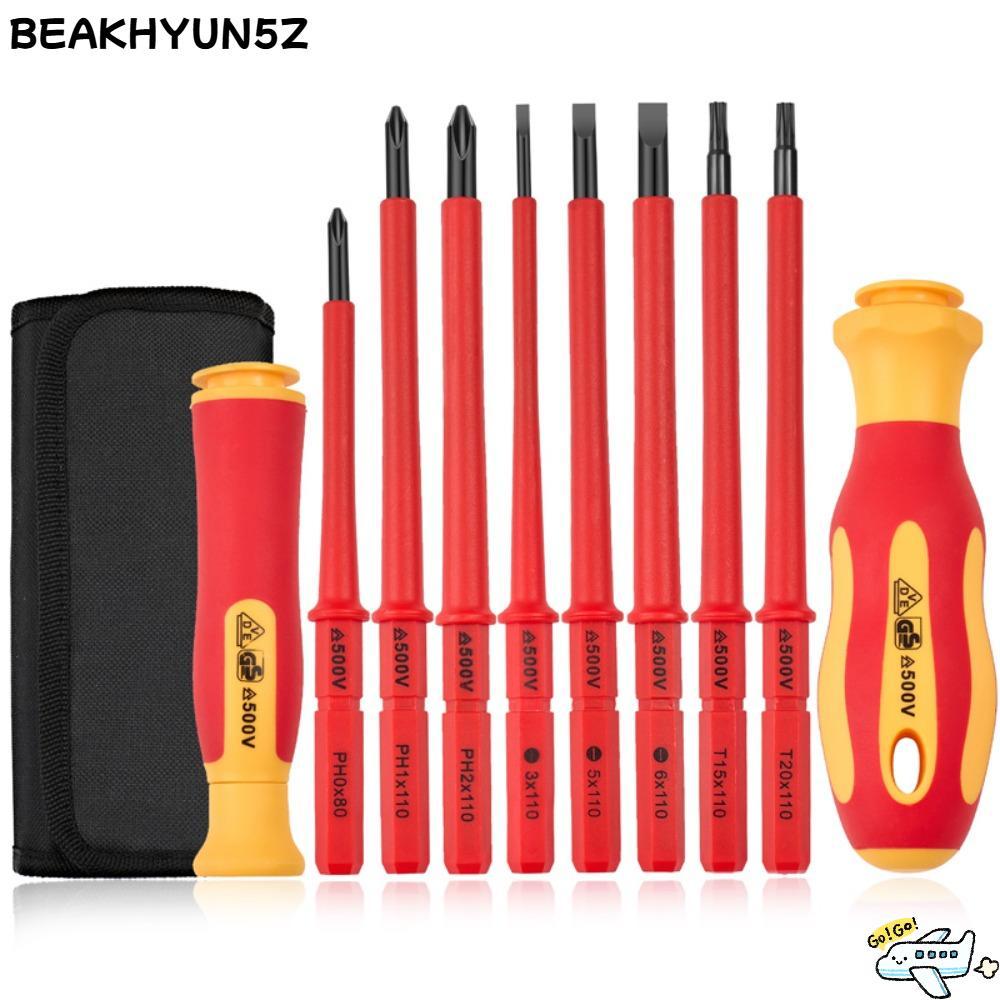 BEAKHYUN5Z 10 ชิ้น/เซ็ต ไขควงช่างไฟฟ้าหุ้มฉนวน, ดอกสว่านจับ Antiskid แบบถอด, อุปกรณ์ไฟฟ้ามือชุดเครื่องมือไขควง