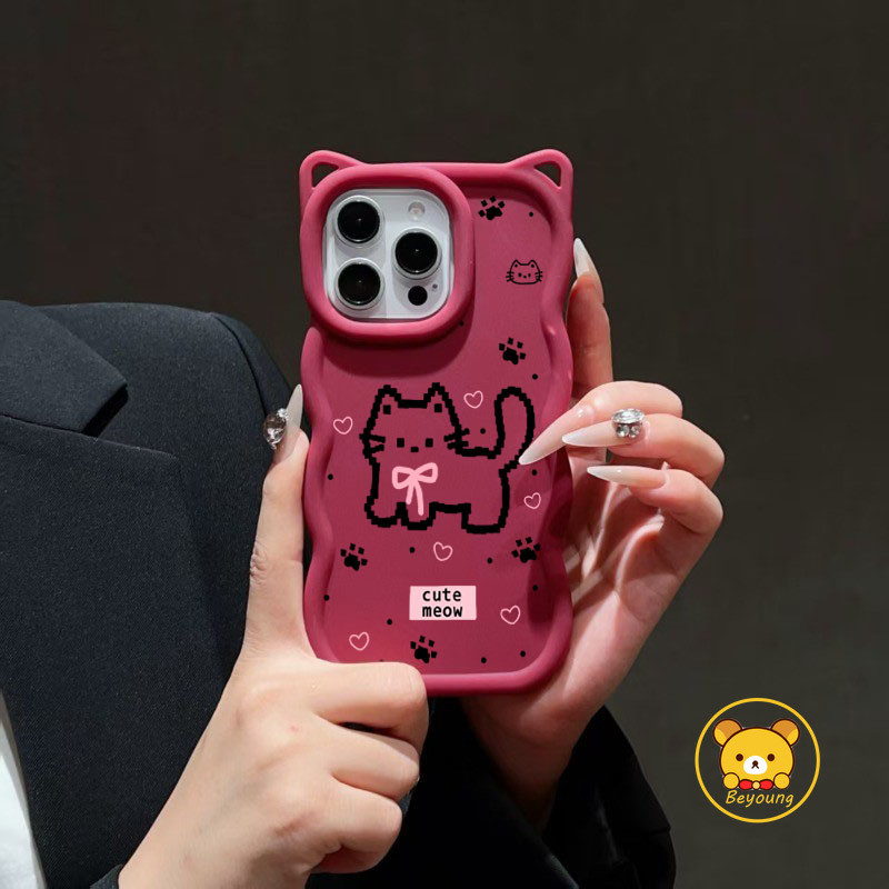 SAMSUNG 3D Waveหูแมวเคสโทรศัพท์สําหรับSamsung Galaxy A73 A57 A56 A55 M55 F55 A54 A53 A52 A52S A51 A50 A50S A42 J7 Prime Pro 5G 4Gฝาครอบการ์ตูนรูนุ่มเชือกเส้นเล็ก