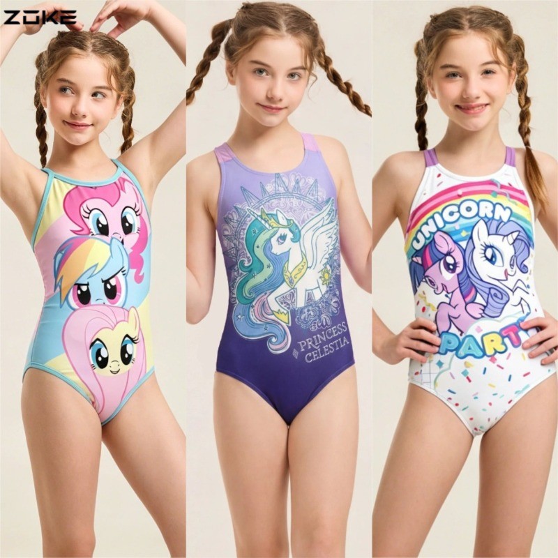 มาใหม่ล่าสุด Zoke Girls ชุดว่ายน้ํา My Little Pony พิมพ์ Professional Training & Racing ชุดว่ายน้ําสําหรับเด็ก