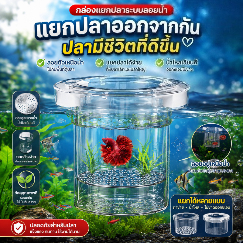 COD กล่องแยกปลา ลอยในน้ำได้ ปกป้องตัวอ่อนและไข่ปลา เพิ่มอัตราการรอดชีวิต สำหรับตู้ปลาทุกขนาด