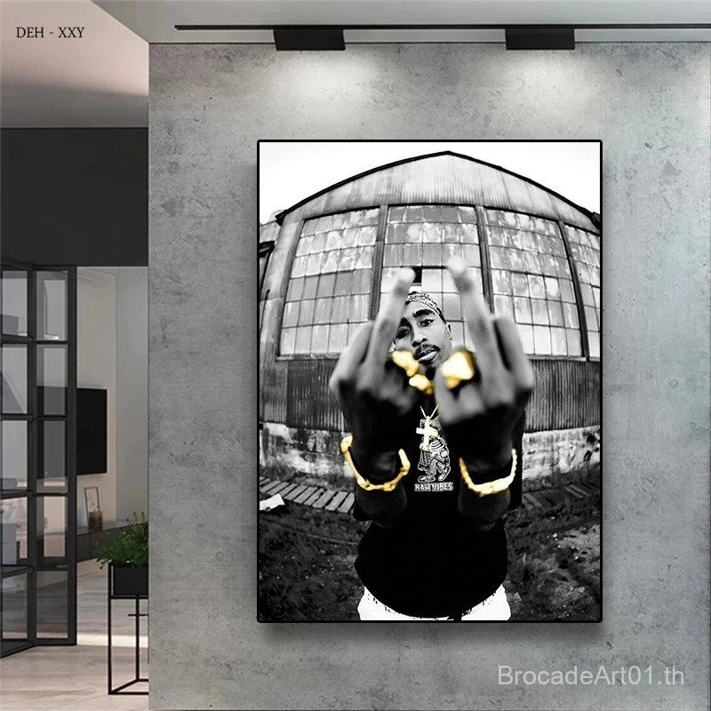 Rapper Tupac โปสเตอร์ HiP Hop นักร้อง 2PAC ผ้าใบพิมพ์ภาพวาด Rap Legend สีดําและสีขาว Wall Art ภาพ Home Room Decor YPHV