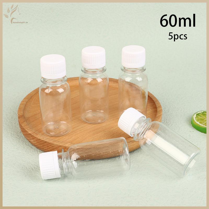 ONEHOME ขวดพลาสติกขนาดเล็ก 5 ชิ้น 60ML ฝาปิดมินิ สําหรับ Ginger Shot น้ําผลไม้ นํากลับมาใช้ใหม่ได้ ป้องกันการรั่ว TH