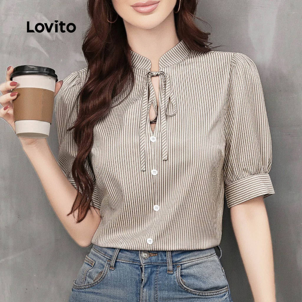Lovito  เสื้อเชิ้ตผู้หญิงลายลูกไม้สําหรับฤดูใบไม้ผลิ/ฤดูร้อน LK3LD362