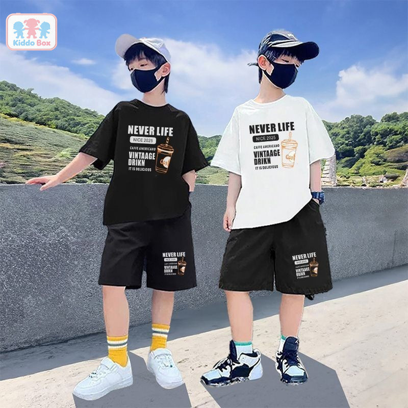 Kiddo Box ชุดสูทสองชิ้นสำหรับเด็กผู้ชาย สไตล์เกาหลี ใส่สบายในฤดูร้อน