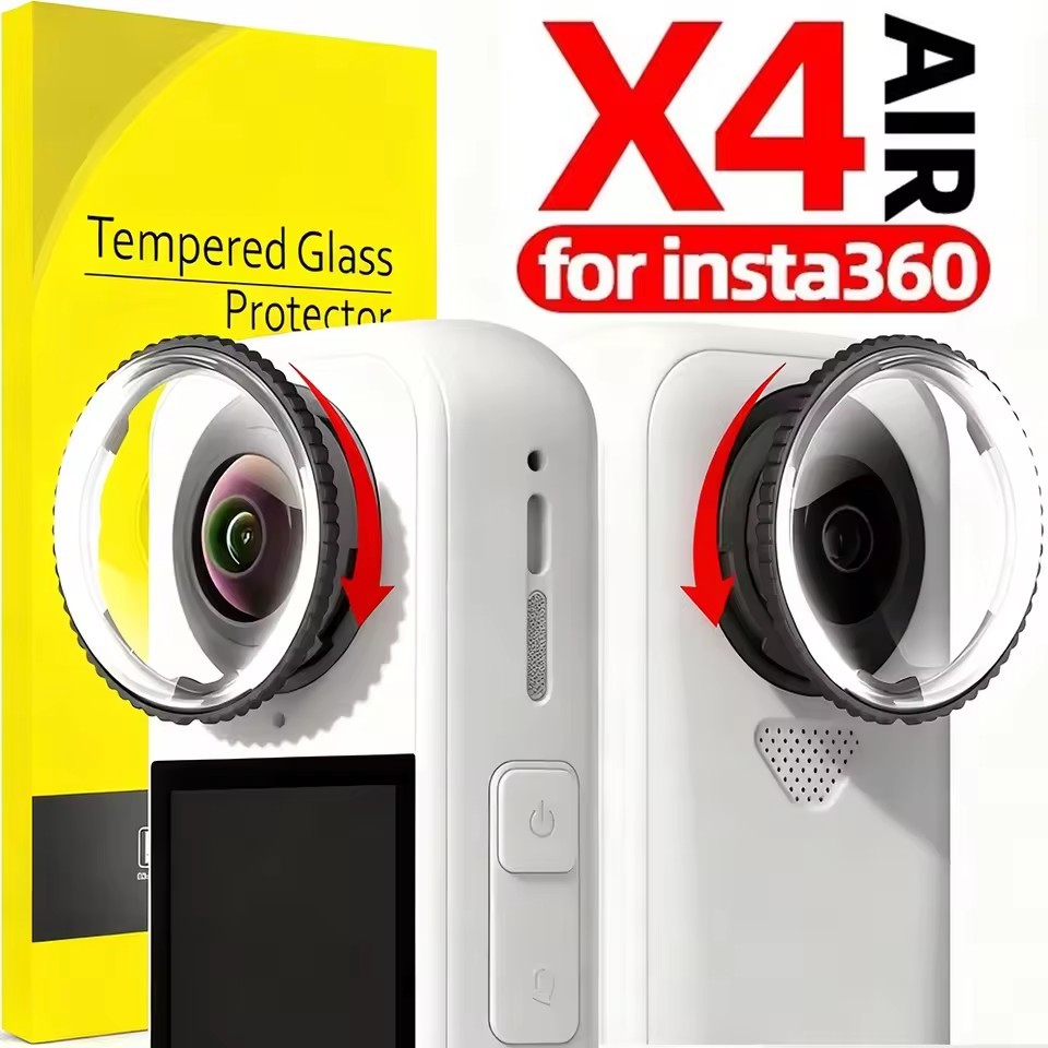 ฝาครอบกระจกนิรภัยแบบใส HD สําหรับการถ่ายภาพ Vlogging กลางแจ้ง - ตัวป้องกันเลนส์กล้องที่ถอดออกได้หมุนได้สําหรับ Insta360 X4 Air