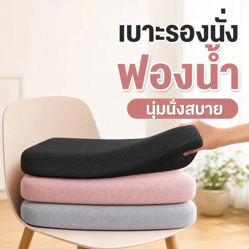 เบาะรองนั่ง เบาะรองเก้าอี้ เบาะนั่งเมมโมรี่โฟม ระบายอากาศ กันลื่น นั่งสบาย ออฟฟิศ รถยนต์