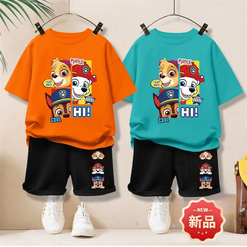 【จัดส่งไทย】2ชิ้น TMชุดเด็กผู้ชาย 2025 ชุดแขนสั้นเด็กใหม่ ชุดคอสตูมพาวพาโทรล ชุดกีฬาสบายๆ ชุดฤดูร้อน