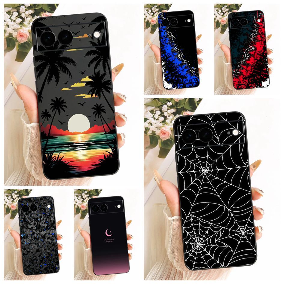 สําหรับ Google Pixel 7 Pro กรณี GP4BC GE2AE GFE4J หรูหรา Sunset Beach Spider Web ทาสีฝาครอบโทรศัพท์อ
