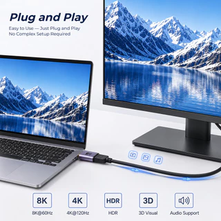 อะแดปเตอร์ Mini HDMI to HDMI แบบหัวงอหลายมุม ประหยัดพื้นที่ รองรับ 8K60Hz 4K120Hz สำหรับกล้อง DSLR / Mirrorless