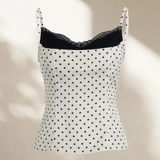 L.A Shop★พร้อมส่ง เสื้อกล้าม สายเดี่ยว ลายโพล์กาดอท ลูกไม้ ทรงรัดพอดี สไตล์เซ็กซี่สาวร้อน -FY5153
