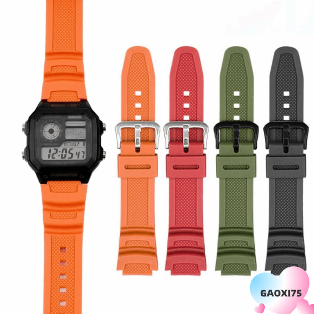 GAOXI75 สายนาฬิกาซิลิโคน, Pin Buckle กีฬาสายรัดซิลิโคน,สร้อยข้อมือผู้ชายผู้หญิง Soft Watchband สําหรับ AE-1200WH AQ-S810W MRW-200H นาฬิกาอุปกรณ์เสริม