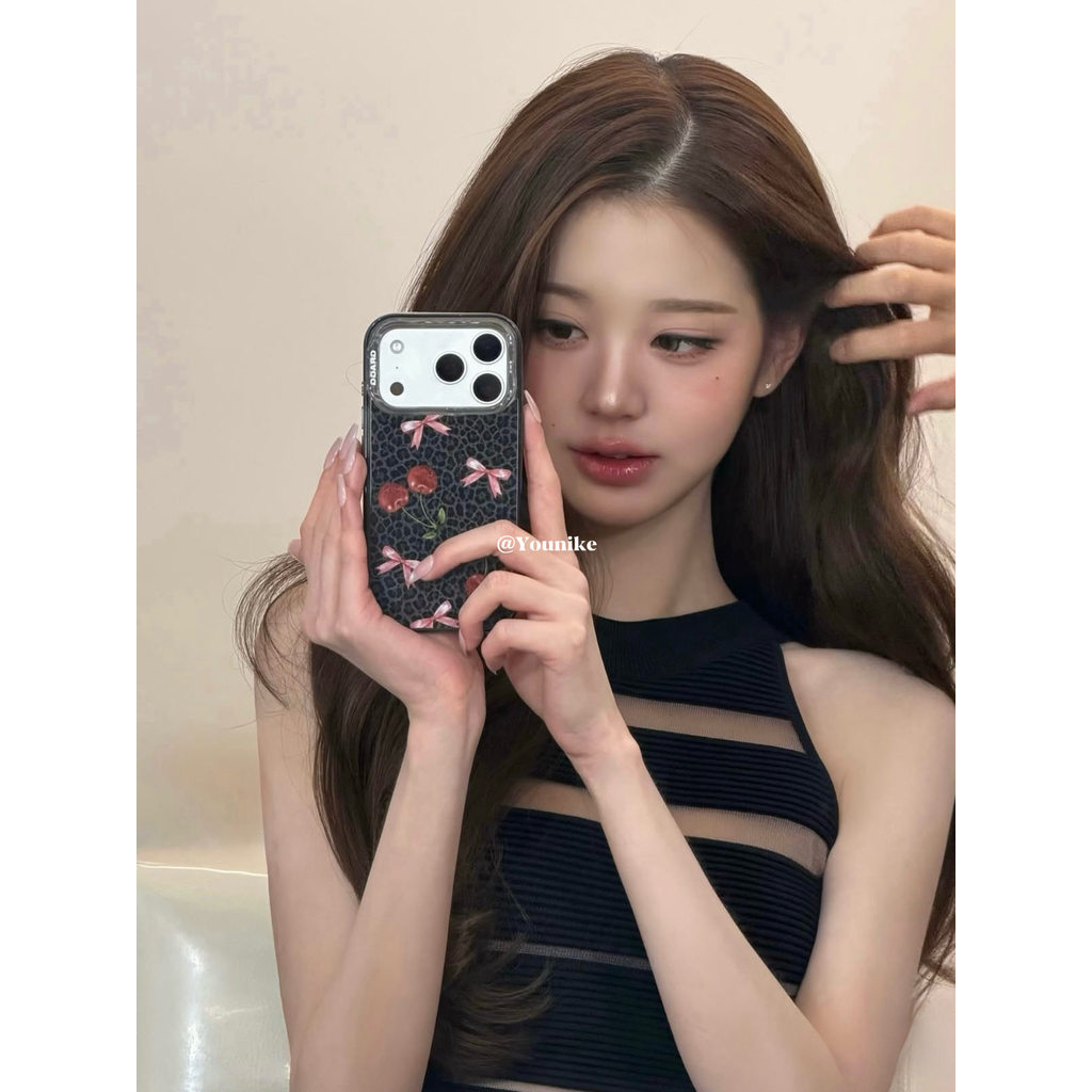 Zhang Yuanying Ouni สไตล์เดียวกันหวานน่ารักพิมพ์เสือดาวเชอร์รี่เหมาะสําหรับ iphone17pro/17promax เคสป้องกัน Apple 16 เคสโทรศัพท์ 16promax เคสป้องกัน 15/13/14 เคส