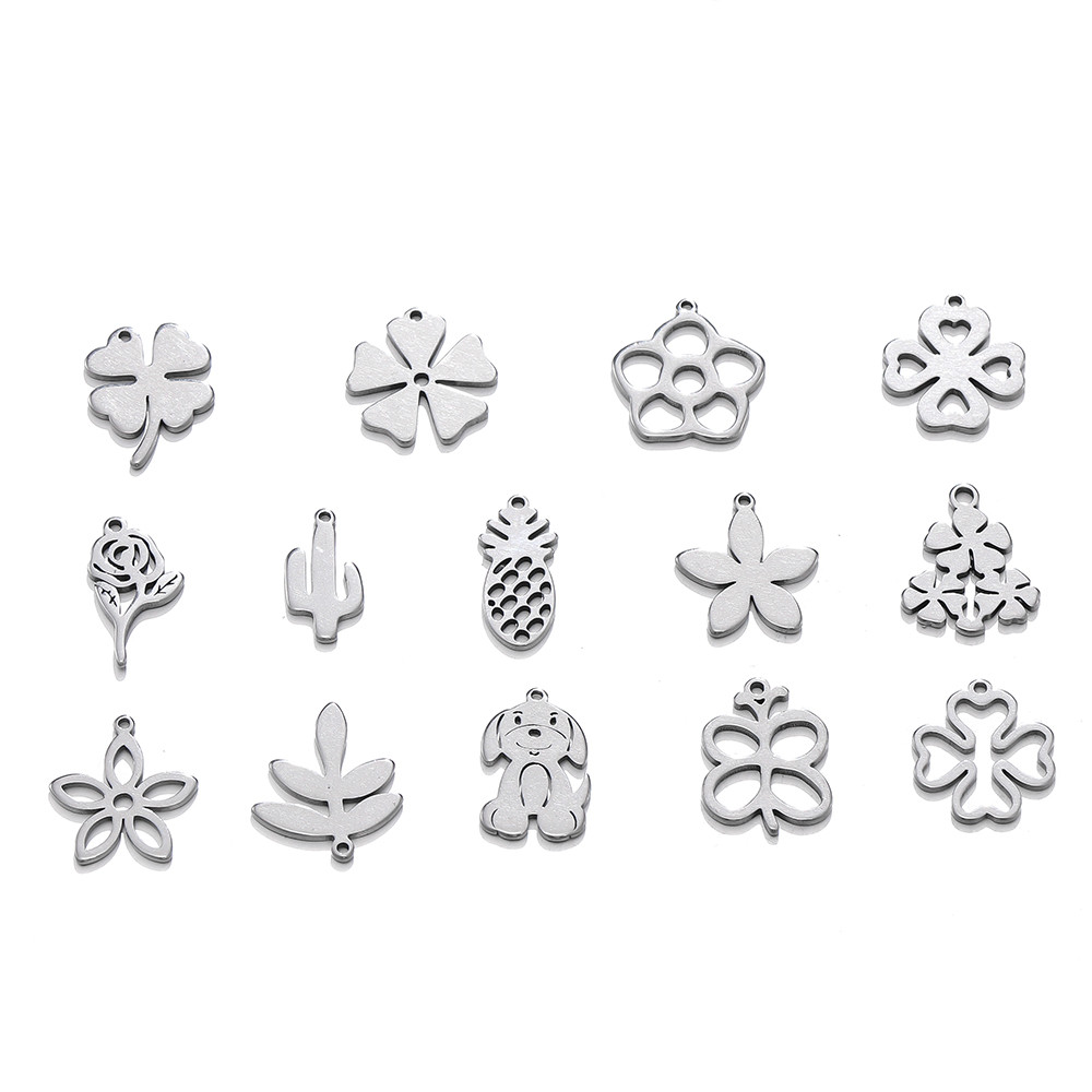 5 ชิ้น จี้สแตนเลส 316L (ไม่ลอกไม่ดำ) รูปใบโคลเวอร์ สุนัข ดอกไม้ สำหรับทำสร้อยคอ สร้อยข้อมือ DIY เครื่องประดับ