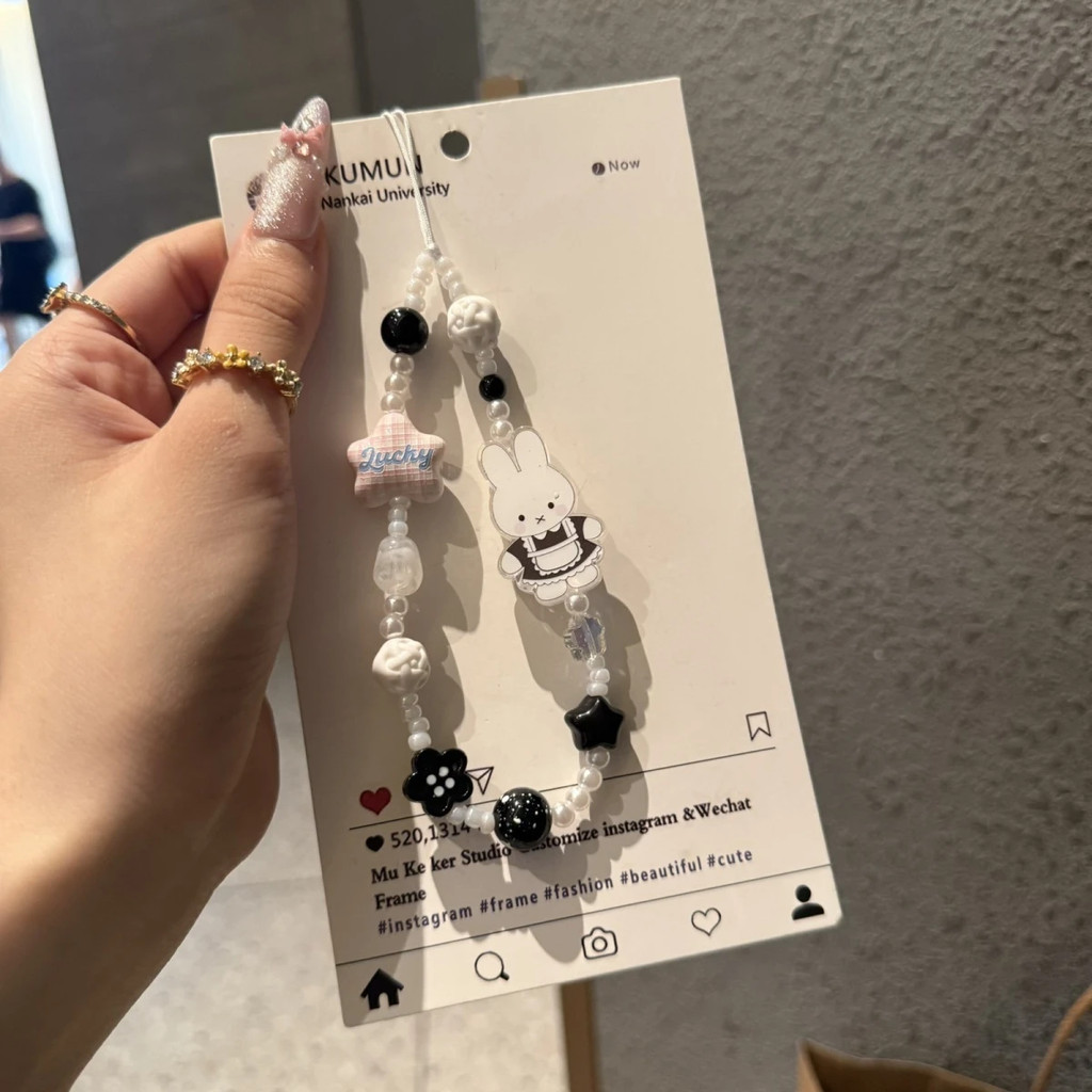มิฟฟี่ โทรศัพท์เสน่ห์น่ารักลูกปัดโทรศัพท์สายคล้องข้อมือเชือกเส้นเล็กการ์ตูนโทรศัพท์มือถือแขวนเสน่ห์สายคล้องกล้องพวงกุญแจอุ | พิ้งกี้ฮาเวน