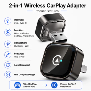 อะแดปเตอร์ CarPlay ไร้สาย 2 in 1 USB/Type-C รถ Dongle, Mini CarPlay Box Plug and Play, สําหรับ