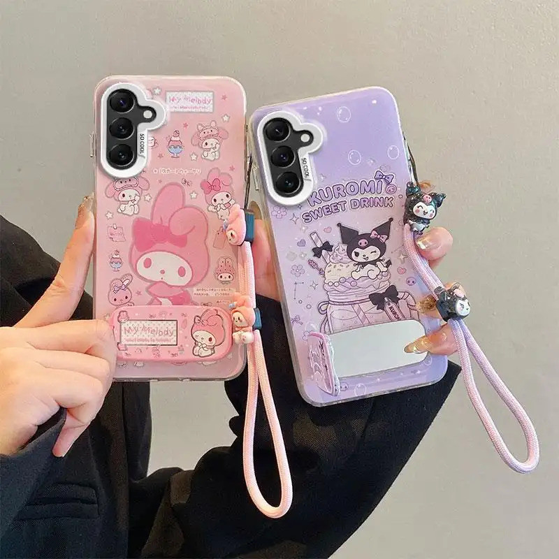 Kawaii Pastel พิมพ์เคสโทรศัพท์โปร่งใสเหมาะสําหรับ Samsung Galaxy A57 5G การ์ตูนกระจกขาตั้งกันกระแทกฝาครอบป้องกัน