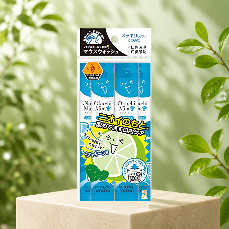 "Okuchi Mint Mouthwash - Mint Flavor (30 Individually Wrapped Packs / Alcohol-Free / Portable) Oral 