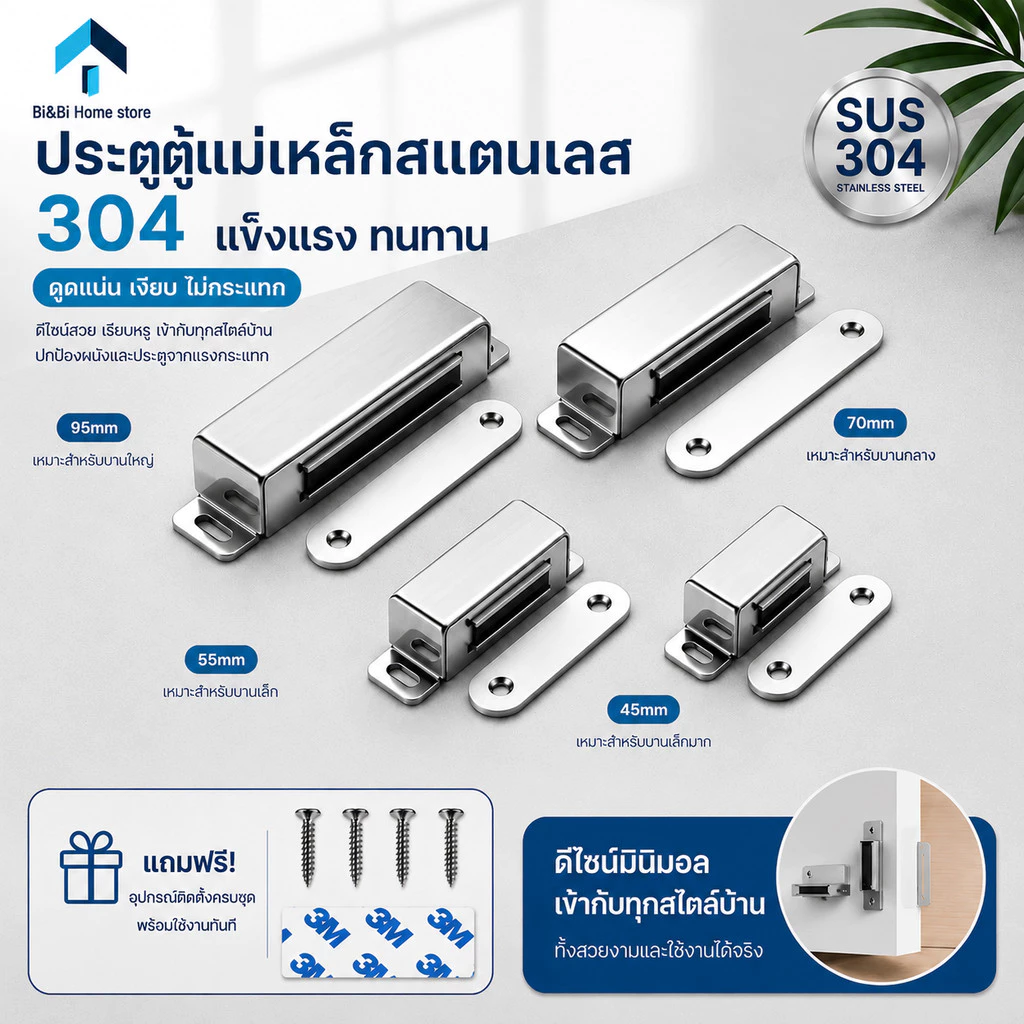 แม่เหล็กติดประตู กันชนแม่เหล็กสแตนเลส แม่เหล็กติดบานประตู ชุด ประตู หน้าต่าง ตู้ เฟอร์นิเจอร์ต่างๆ