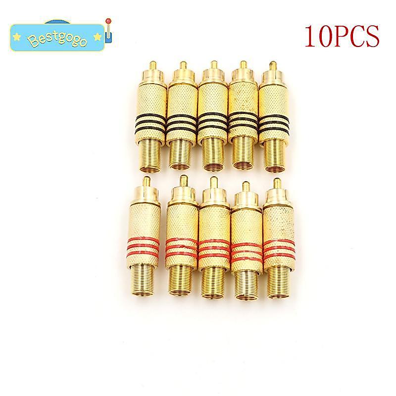 [Bestgogo-t] 10 ชิ้นขั้วต่อ RCA ชาย Ja ปลั๊กเสียง Vedio เชื่อมทองสีแดง Bla