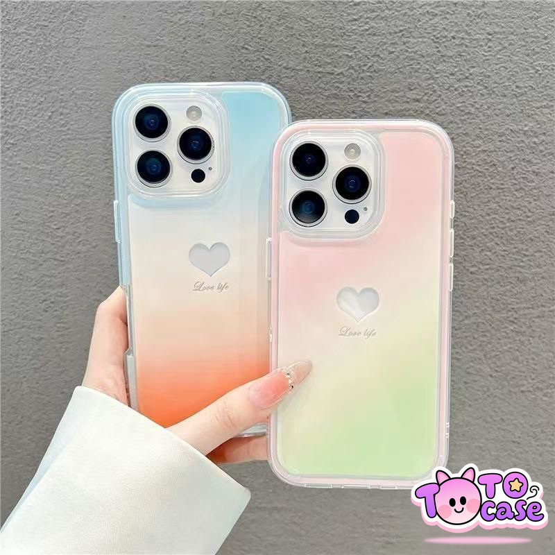 เคสเลิฟสีไล่เฉด แบบคู่รัก 2 in 1 เหมาะกับ iPhone 17 13 15 14 16 12 11 Pro Max 13 14 16 Pro 14 15 Plus เคส TPU