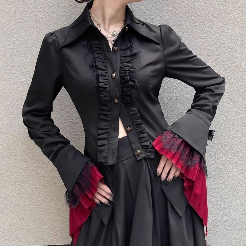 Ophelia เสื้อค้างคาวคอปก Gothic Punk Niche 2025 เสื้อฤดูใบไม้ร่วง
