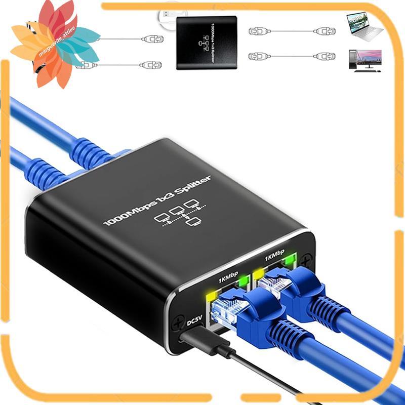 Gigabit RJ45 Splitter LAN Extension Adapter ความเร็วสูง 1 ถึง 3, 1000Mbps LAN Splitter RJ45 Splitter