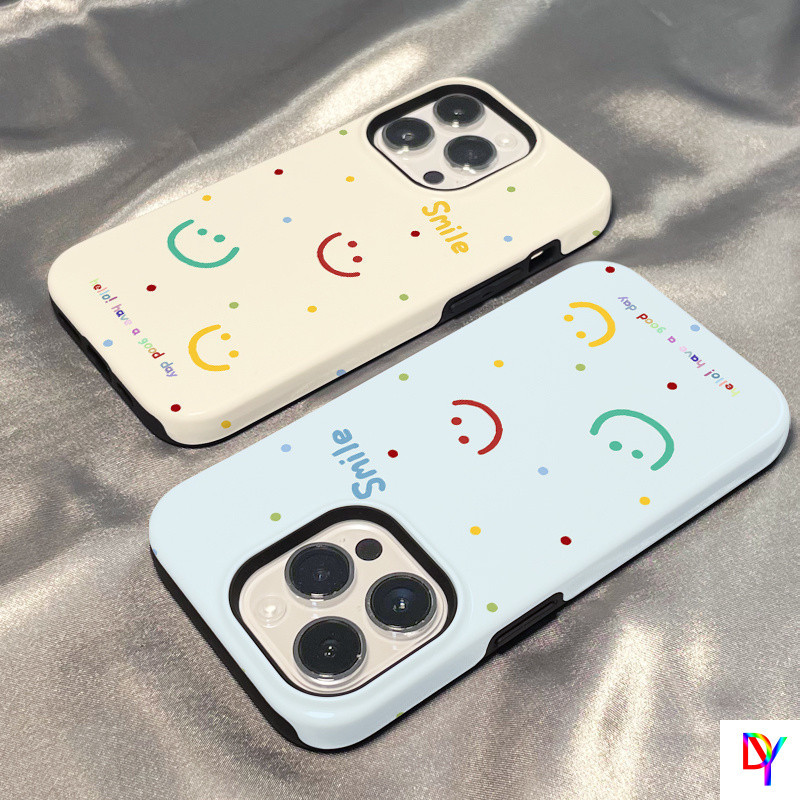 สีสันยิ้ม Face 2-in-1 ฟิล์มกรณี Double-Layer Anti-Drop สําหรับ iPhone 17/16 Pro Max 15 Pro Max 14 Plus 13 - 11 Pro Max XS Max 7/8 Plus
