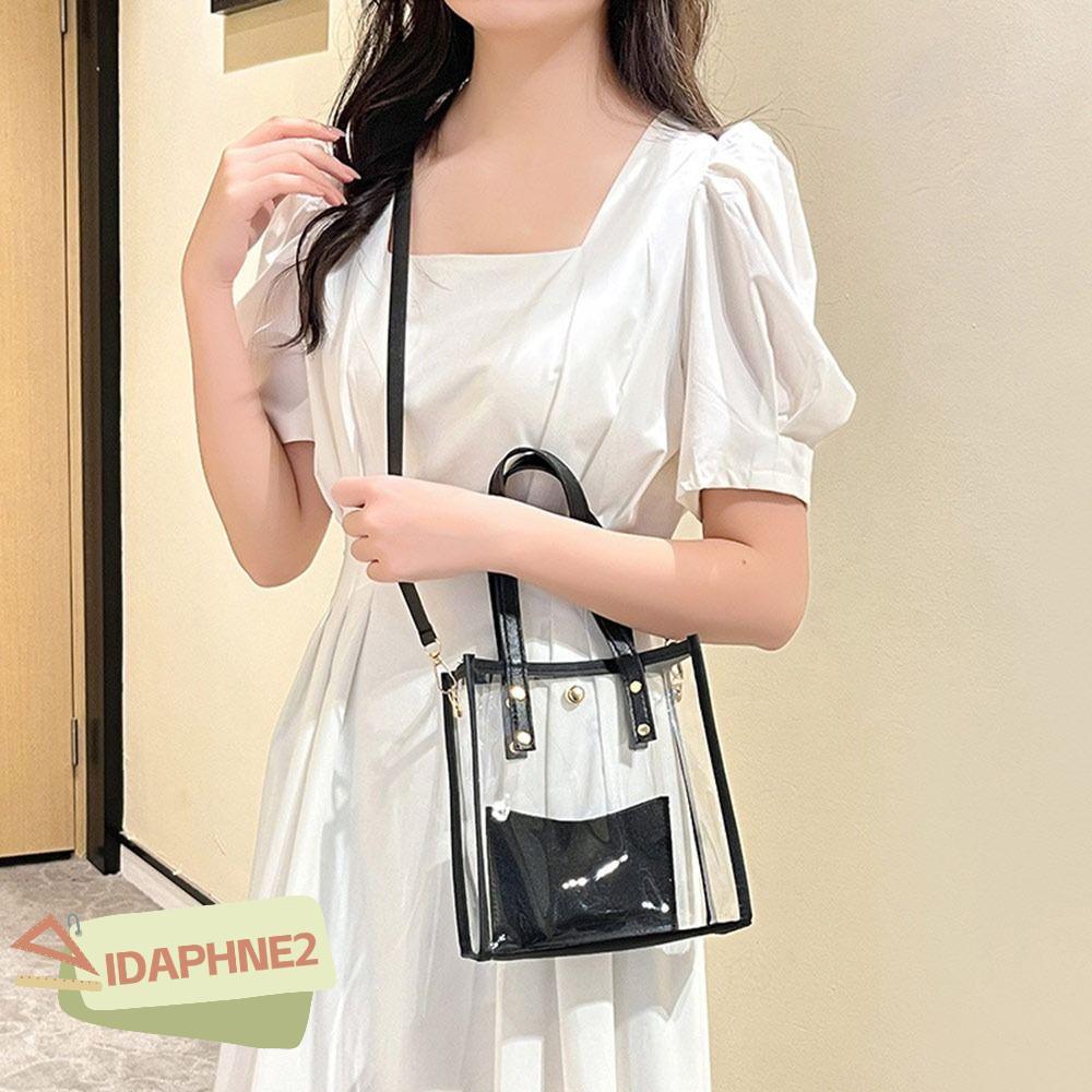 IDAPHNE2 สะพายข้างพร้อมกระเป๋าใบเล็ก PVC Jelly กระเป๋าถือ, Casual น้ําหนักเบากันน้ํากระเป๋าเยลลี่ใสผู้หญิง