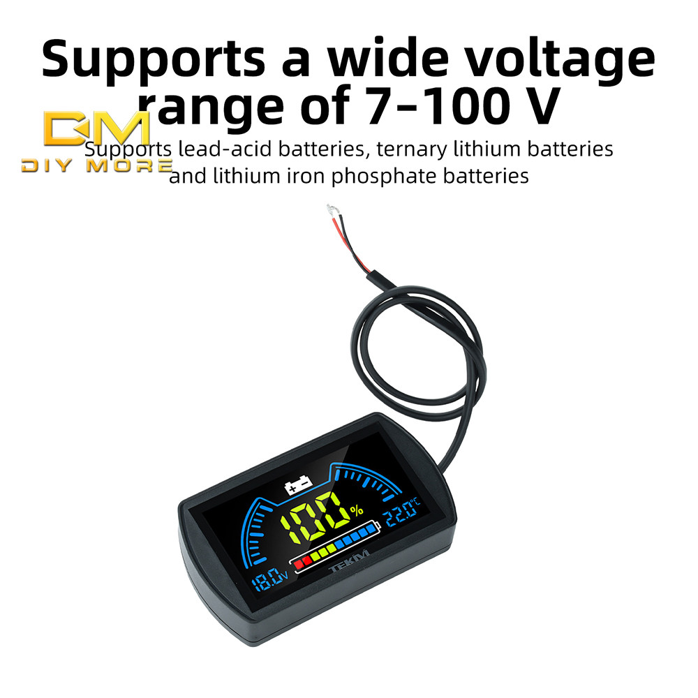 DIYMROE เครื่องวัดไฟแบตเตอรี่ 8856D DC 7-100V จอ LCD สีแบบ 2 สาย วัดแรงดัน/เปอร์เซ็นต์/อุณหภูมิ รองรับแบตลิเธียม/กรด/LiFePO4