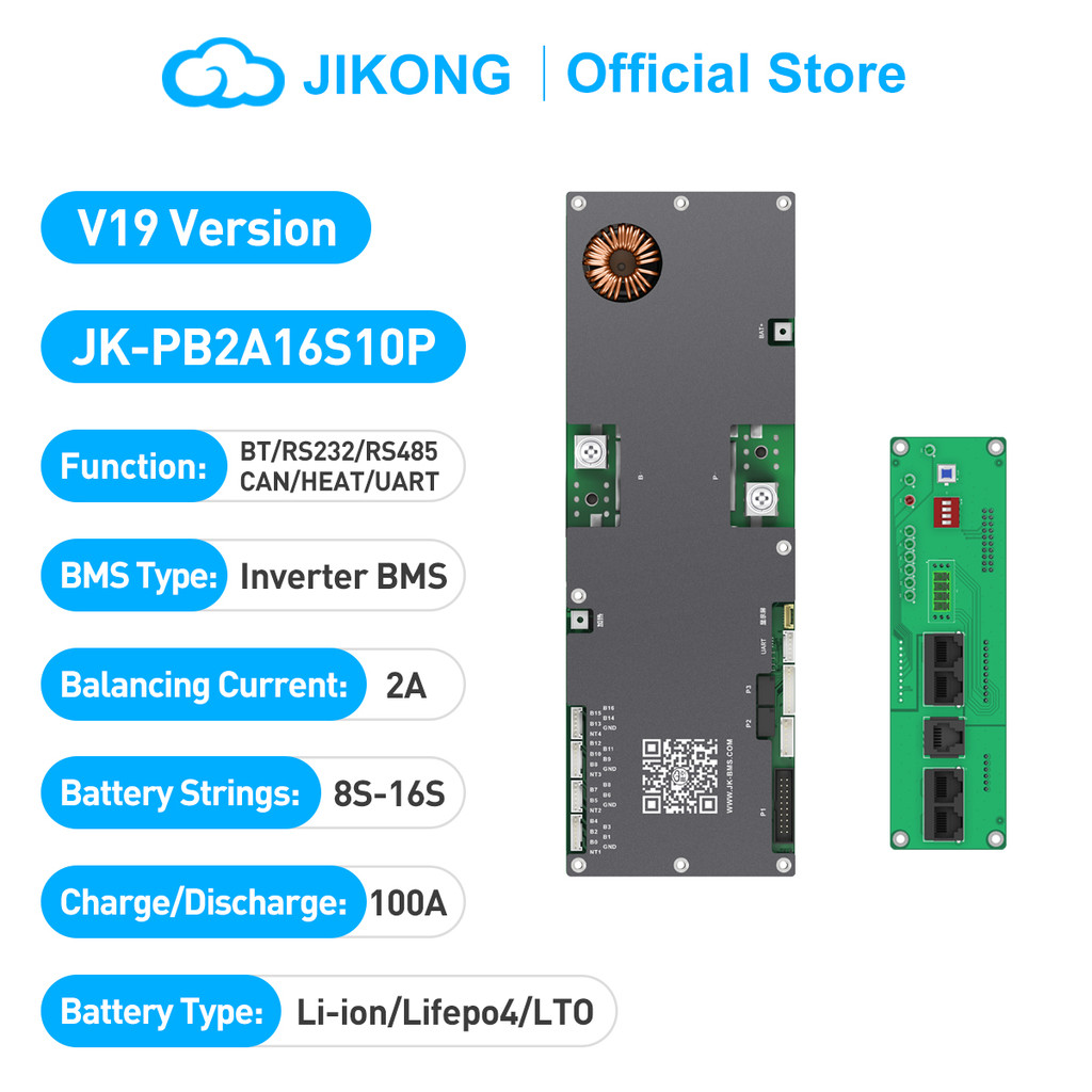 JIKONG V19 100A JK-PB1A16S10PV19 4.3 จอแสดงผลในครัวเรือนอินเวอร์เตอร์ BMS 8S/24V 16S/48V Li-ion/ Lif