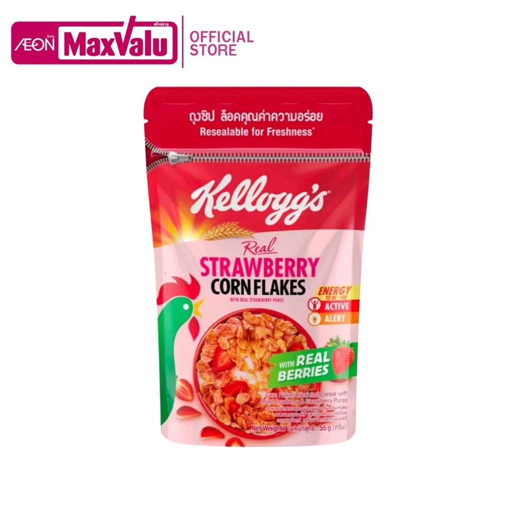 เคลล็อกส์ คอร์นเฟลกส์สตอเบอร์รี Kellogg’s Strawberry Corn Flakes 55g.