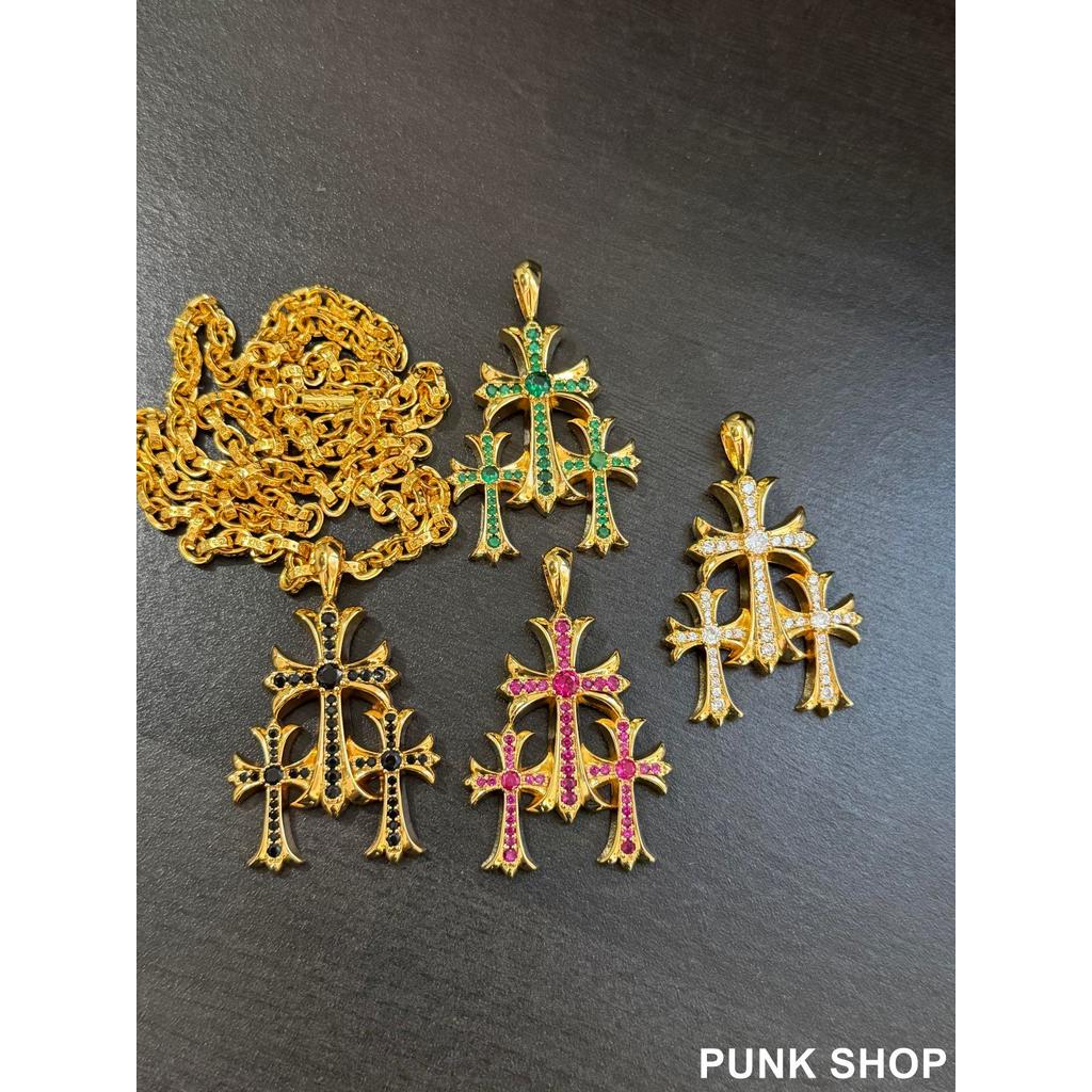 CH♥ 22K สร้อยคอใน เคทองสามข้ามสร้อยคอเพชรหลากสีโซ่หนา 0366