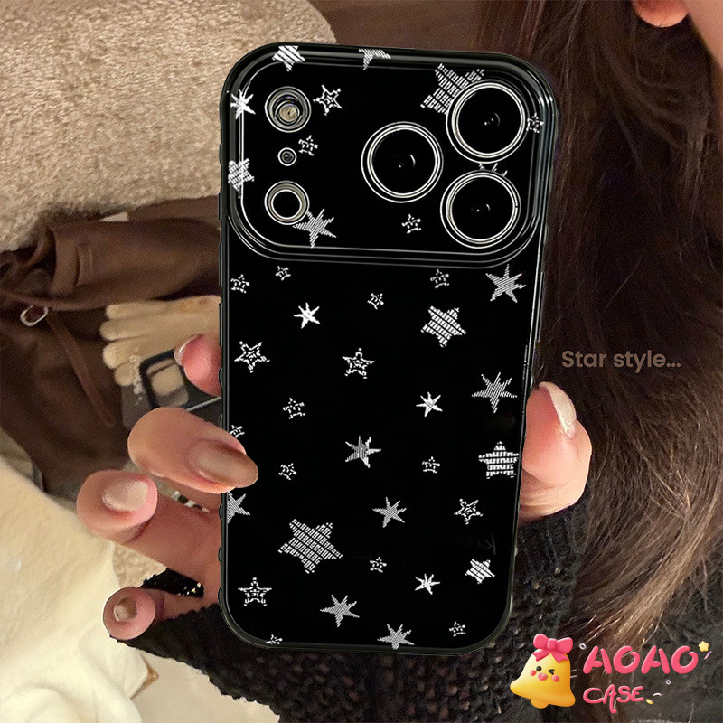 เคสยางนุ่มสีดำลายดาว สไตล์Y2Kกอธิก สำหรับ Samsung A14 A03S A54 A05S A13 A20 A17 A36 A50 A56 A15 A16 