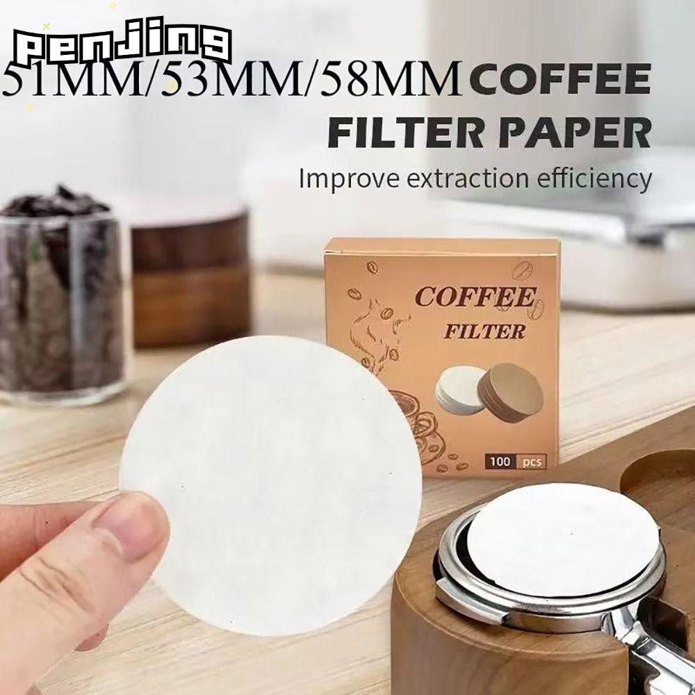 PENJING 100 ชิ้นกระดาษกรองน้ํา,รอบ Universal กระดาษกรองกาแฟ,ทนทาน 51/53/58 มิลลิเมตรทิ้ง Espresso Portafilter อุปกรณ์เสริม Barista เครื่องมือ