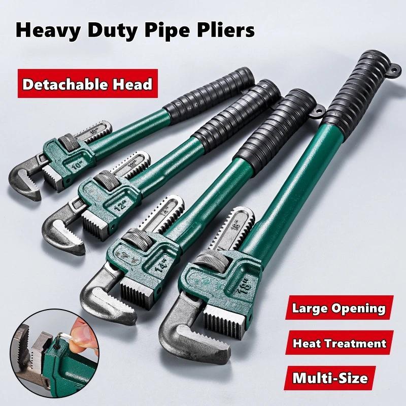 Heavy Duty Carbon Steel Straight Pipe Wrench 10", 12", 14", 18" Pipe Plier Universal Industrial Adju
