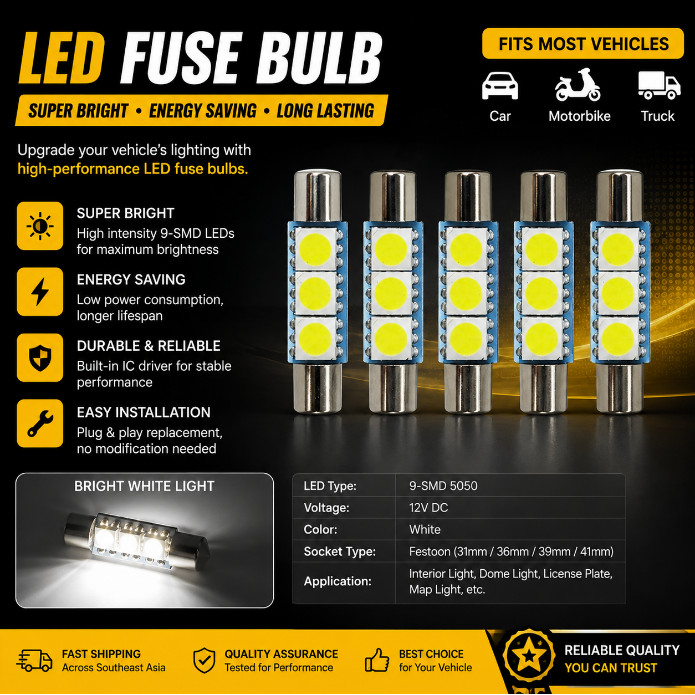 10x รถสีขาว T6.3 ฟิวส์ SunVisor Blub 32 มม.3 Emitters 5050 SMD LED 6614 TS-14V1CP Z20018