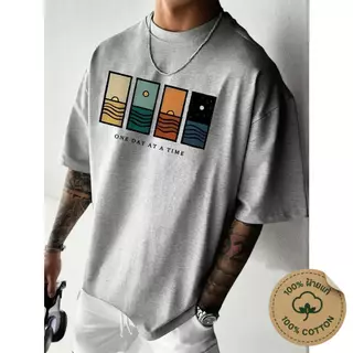 Y-T🧸เสื้อยืดชาย เสื้อยืด oversize ผ้าฝ้าย100% ไม่ต้องรีดผ้า สวมใส่สบาย วินเทจ ผ้านิ่ม ลาย "ONE DAY AT A TIME”